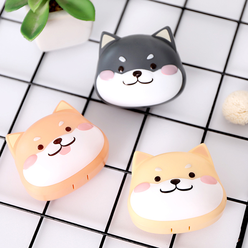 Contact Lens Case Small Shiba Inu Akita Dog Cute Companion Myopia Glasses Care Portable Double Case