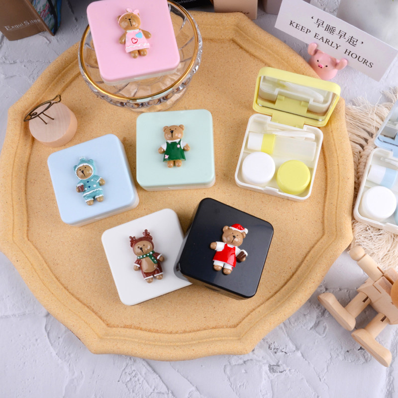 Contact Lens Case Portable Small Cute Teenage Girl Day Style Personality Superior Double Link Box Beauty Pupil box containing companion box