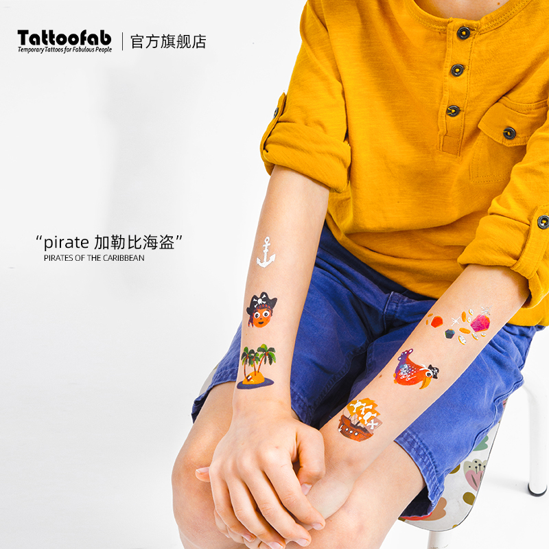 (Pirate Caribbean pirates) France Tattoefab Children's tattooed stickers painted boys are safe and waterproof