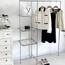 Nordic Clothing Studio Show Shelf Ground Style New Glass Layer Shelf Womens Clothing Shop Stainless Steel Hanger