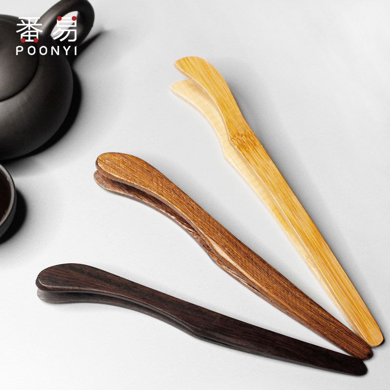 Single ebony solid wood tea clip bamboo tweezers non-slip home tea ceremony accessories tea cup tea wooden tea
