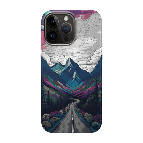 Vibrant Mountain Road Illustration Nature iPhone Case