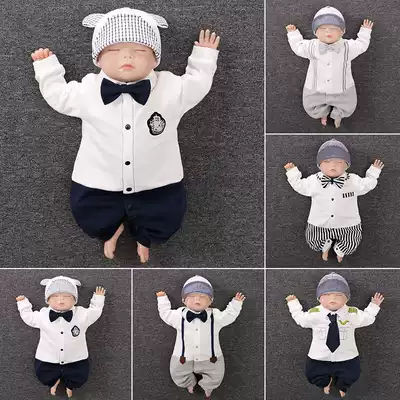 One month baby conjoined clothes summer Full Moon baby boy 0-3 months to 6 Cotton 12 newborn spring dress