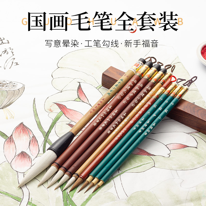Chinese painting brush professional grade Shanlian Lake pen set landscape painting freehand flowers and birds meticulous pen hook line beginner practice high-grade special Wolf and Sheep Sheep small Beijing mention Baiyun Ye Jinyi pen calligraphy brush
