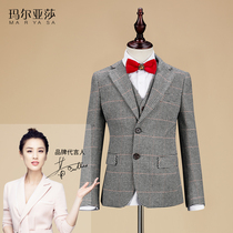 Maryasha Boys Suit Set Flower Boy Host Performance Costume English Wool Tweed Childrens Dress Three-Piece Set