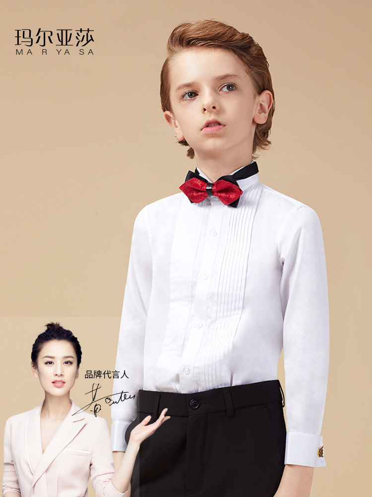 Malasa boy's white shirt short-sleeved children's white shirt British style shirt primary school students host the show