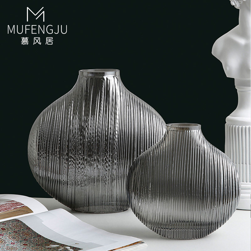 Nordic creative glass vase ornaments simple living room dining table flower arrangement flower bottle dry flower decoration fine mouth flower device small