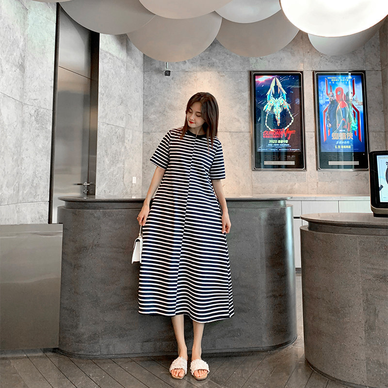 Gestational Maternity dress 2021 Summer loose large size Fashion striped pregnant woman covered with no spicy mother long dress