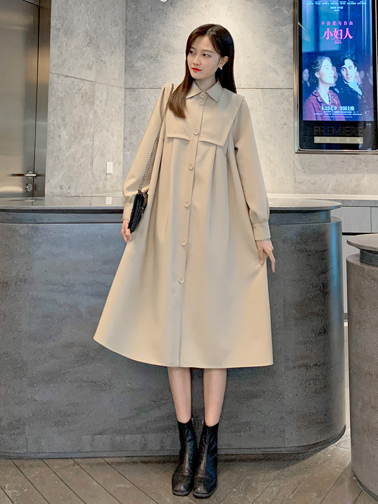 Pregnant women spring wind coat jacket 2021 new medium and long version of the fashion loose large size pregnant mother out fashion jacket tide