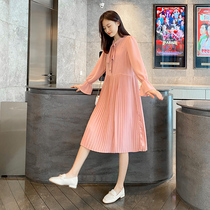 Pregnancy Woman Dress Autumn Dress Dress Dress 2022 Long Section Super Fairy Ocean Fashion Loose 100 Plexen Snowspun Breast-feeding Skirt Tide Moms