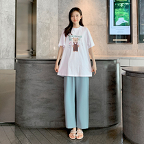 Pregnant Woman Summer Clothing Suit Slim Fit T-Shirt Summer Pure Cotton Small Summer Casual Tobellied Pants Print Two Sets Damp