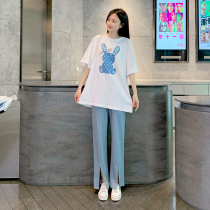 Pregnant woman summer clothing suit out of fashion Slim Fit Tshirt Summer Pure Cotton Small Summer Leisure two sets of damp