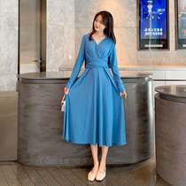 Pregnant Woman Lian Dress 2021 Spring Dress New Fashion Temperament A long V collar lacing for a breastfeeding spicy mother dress