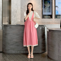 Pregnant woman summer dress dress with dress pure cotton harness loose big code cover not to be in summer Little fresher two sets of skirts