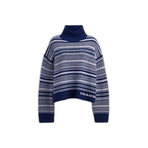 US direct mail Coach open collar short turtleneck navy blue multi-color