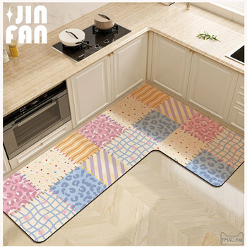 L-shaped diatom mud floor mat for small fresh kitchen