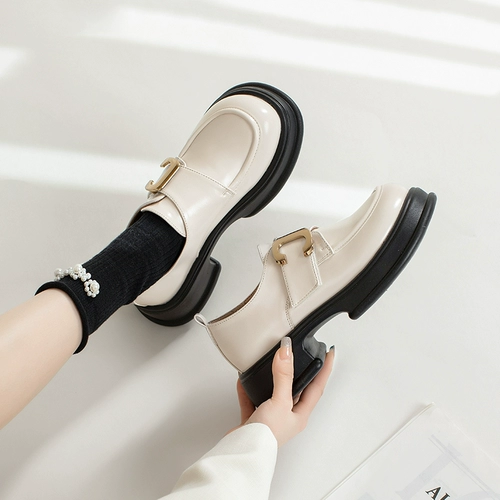 Лоферы, весенняя белая обувь на платформе в английском стиле для кожаной обуви, французский стиль, в британском стиле