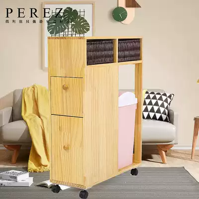 Powder room rack floor solid wood bathroom cabinet waterproof toilet storage rack toilet side cabinet slit narrow cabinet