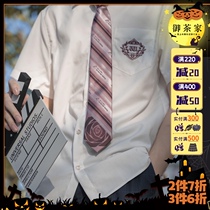 (Imperial Tea Home) Double Placket Line Embroidery Short Sleeve White Black Shirt Original JKDK Female Male (Spot)