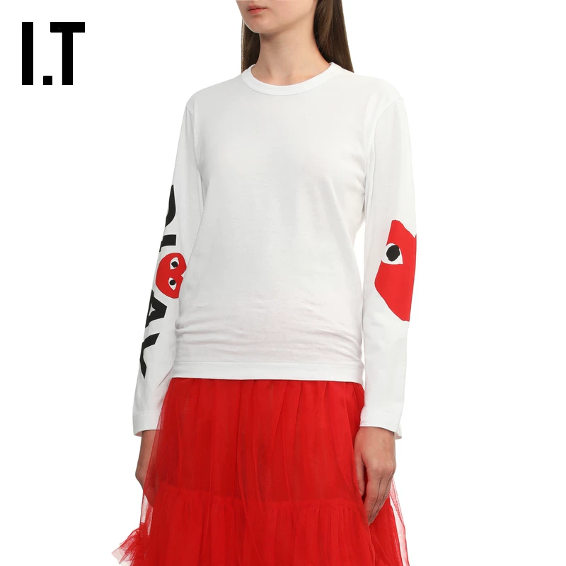 Лонгслив (COMME des GARCONS PLAY) couple fit, белый, повседневный с графикой