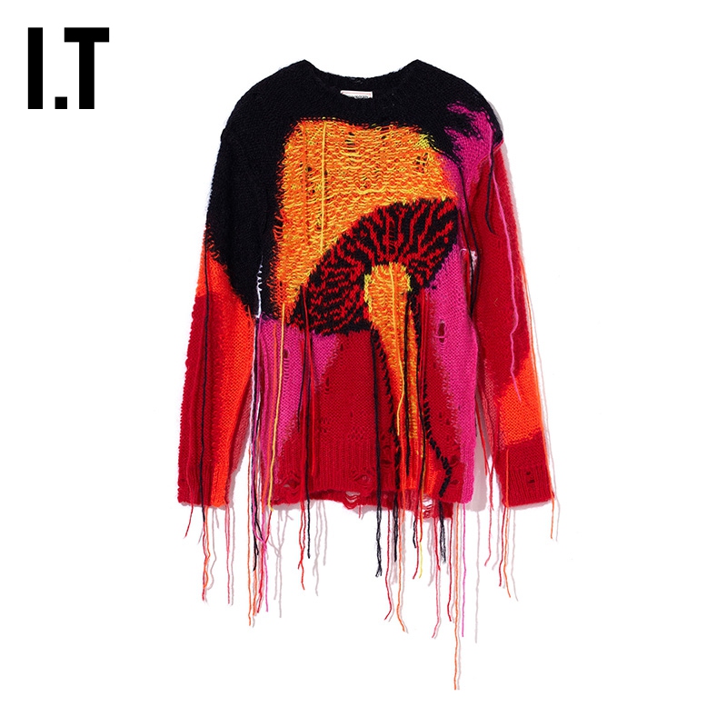 It Alexander Mcqueen Mcqueen Women's Knitted Sweater Trendy Color-Blocked Hook-Line Sweater 720607Xj
