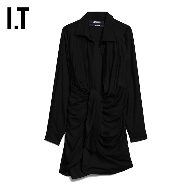 It Jacquemus Women's Dress Fashionable and Sexy Twist Design Deep V-Neck Shirt Dress 3Dr009X It Jacquemus Women's Dress Fashionable and Sexy Twist Design Deep V-Neck Shirt Dress 3Dr009X