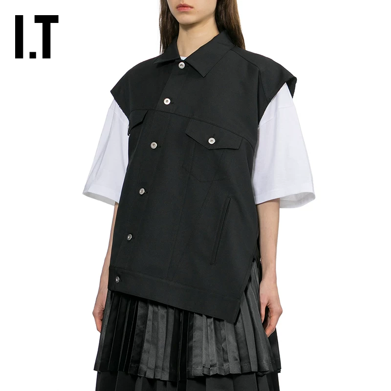 IT CDG COMME des GARCONS HOMME BLACK Стиль пары Диагонально-подкладочная свободная жилетка