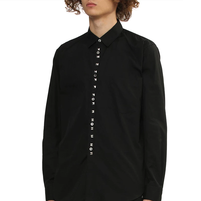 ИТ CDG COMME des GARCONS HOMME BLACK рубашка с длинным рукавом однотонная с заклепками парный ремешок