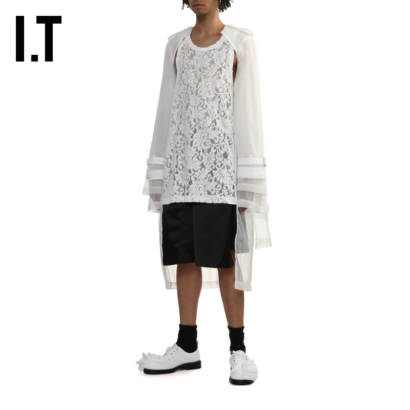 IT CDG COMME des GARCONS HOMME PLUS мужское средне-длиное платьево-сетчатое пальто и куртка-ветровка