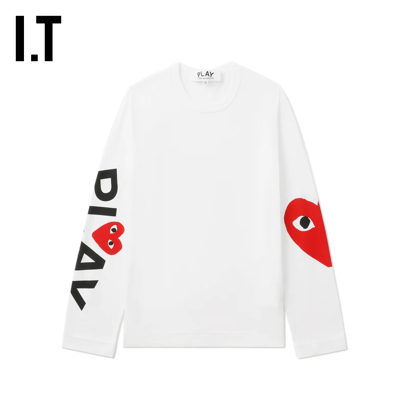 Лонгслив (COMME des GARCONS PLAY) couple fit, белый, повседневный с графикой