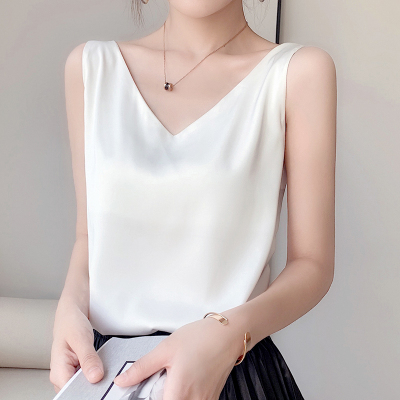 2022 new genuine silk satin white harness vest lady suit inset with a silk face spring and autumn undershirt sleeveless blouse