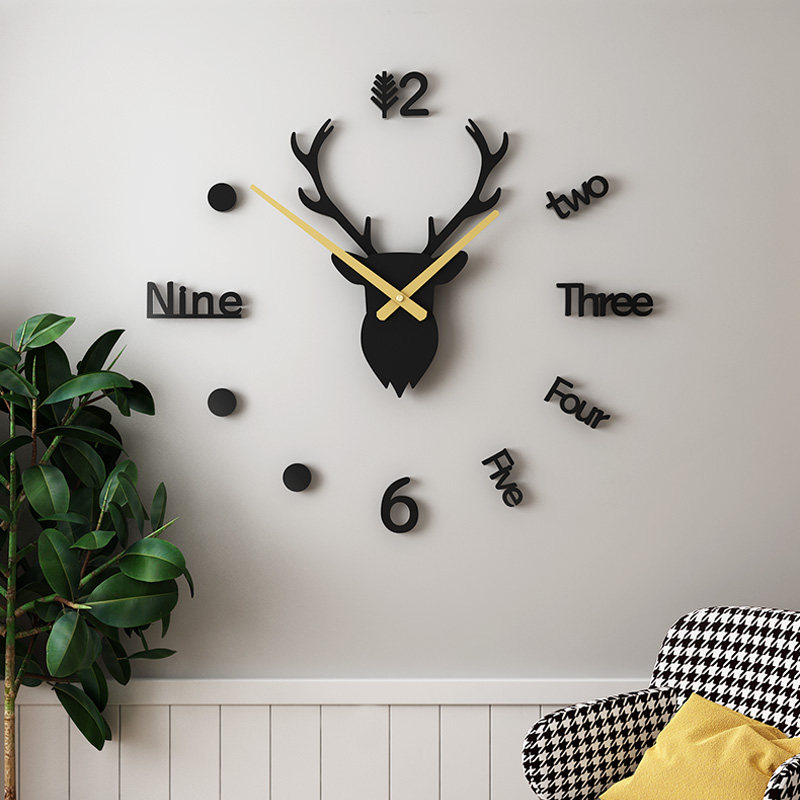 Free punch net red deer head wall clock Nordic creative modern simple living room clock home fashion art deco watch