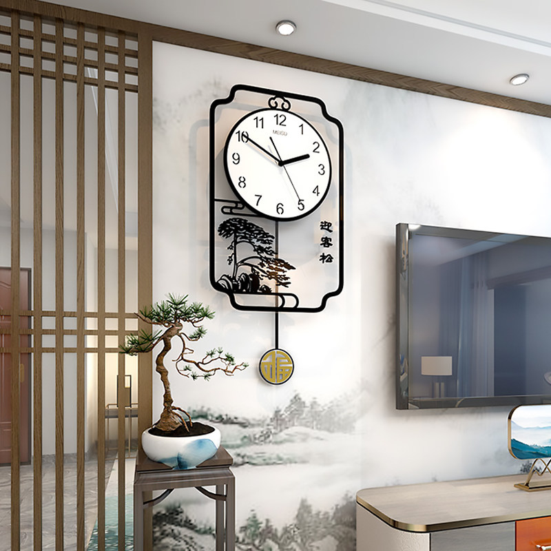New Chinese wall clock Living room household fashion Chinese style clock Net red creative personality decorative art clock hanging wall
