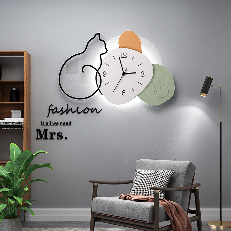 Net Red Wind Creative Atmosphere Hung Clock Living Room Home Fashion Wall-mounted Clock Light Modern Minima Wall Decorative Watch