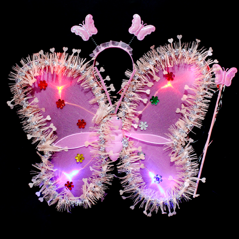 Butterfly Wings Golden Silk Glow Light Little Girl Back Wonderland Magic Wand Hair Stir-fairy Decorative Props