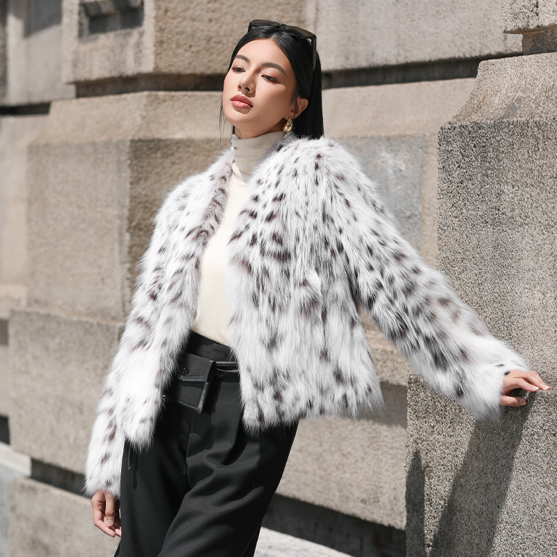 Bello Fur L22571 Pure White C1 American Lynx Fur Coat for Women