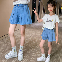 Girls 2021 new jeans summer clothes in big children short pants children in summer wear thin pants skirt foreign atmosphere