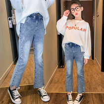 Female childrens jeans pants spring and autumn models in the big children elastic slim body Bell pants childrens 2020 Autumn New trousers