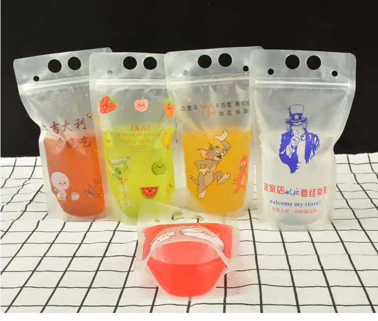 Напитков упаковки 饮料袋果汁奶茶袋血浆饮料创意网红一次性自封带吸嘴便捷外卖袋子