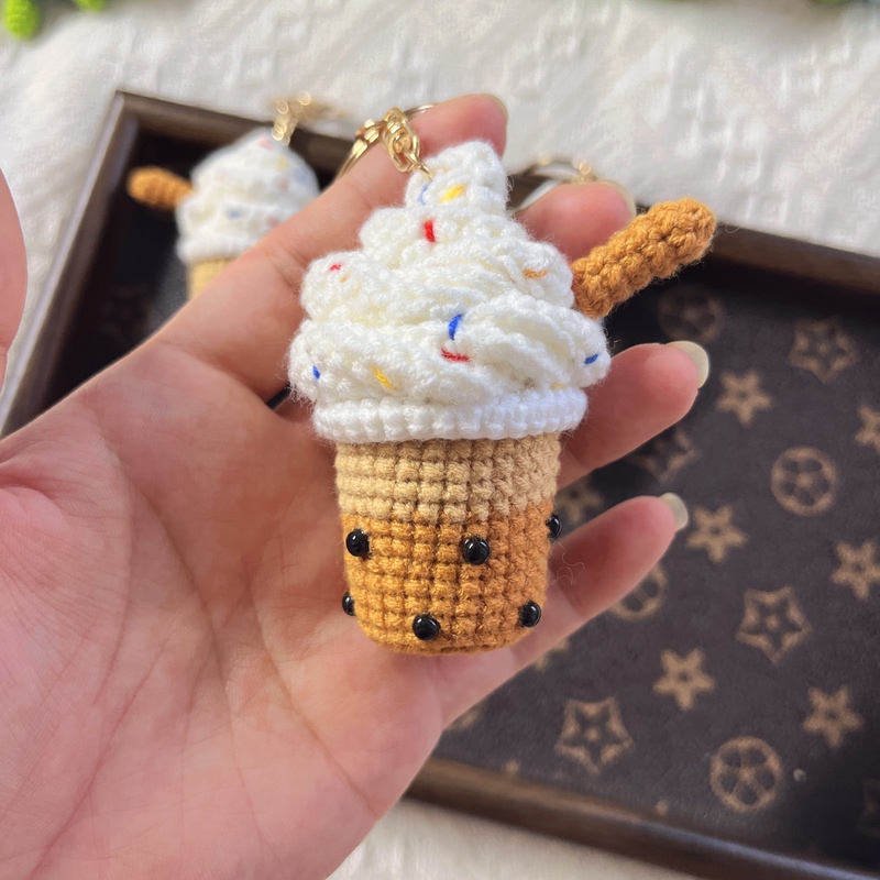 [Finished Product Shipped] Snow-Covered Pearl Milk Tea Pendant Coffee Cup Keychain Cute Birthday Gift for Couples and Best Friends