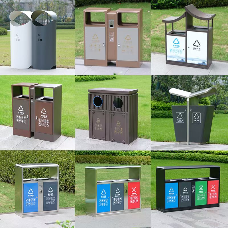 Outdoor Trash Cans, Stainless Steel Waste Bins, Park Trash Bins, Street and Scenic Area Outdoor Vintage-Style Sorting Bins, Community Sanitation