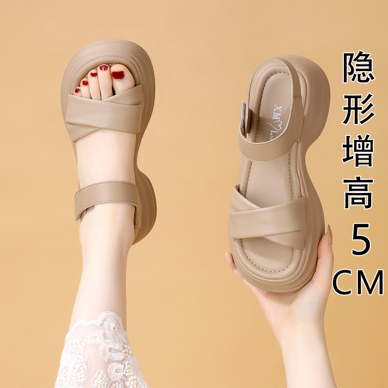 Genuine Leather Thick-Soled Height-Increasing Roman Sandals for Women, 2026 New Summer Model, Cross-Strap Soft-Soled Comfortable Beach Sandals Genuine Leather Thick-Soled Height-Increasing Roman Sandals for Women, 2026 New Summer Model, Cross-Strap Soft-Soled Comfortable Beach Sandals