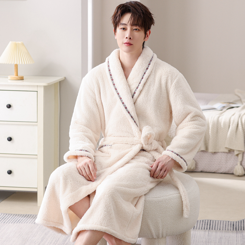 Extra Long and Thick Coral Fleece Men's Bathrobe, Autumn and Winter Bathrobe, Large Size Plus-Size Sleepwear, Hotel-Style Long Robe, Flannel Morning Robe Extra Long and Thick Coral Fleece Men's Bathrobe, Autumn and Winter Bathrobe, Large Size Plus-Size Sleepwear, Hotel-Style Long Robe, Flannel Morning Robe