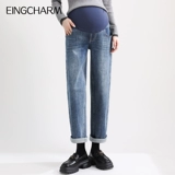 Демисезонные джинсы для беременных, весенние осенние утепленные штаны, большой размер, свободный прямой крой