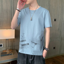 Summer new men short sleeves T-shirt Leisure relaxation trendy fashion 100 Lap Round Collar Pure Cotton Blouse Cross-border Hot Pin