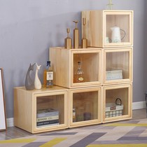 Lattice cabinet free combination bookcase storage cabinet simple storage small wooden cabinet free locker solid wood bookcase landing