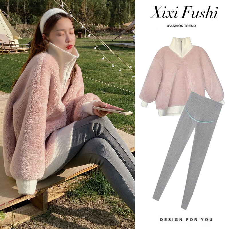 Pregnant woman blouses in autumn clothing Fashion style 2021 new gushed thickened thick cotton T jacket woman autumn and winter two sets