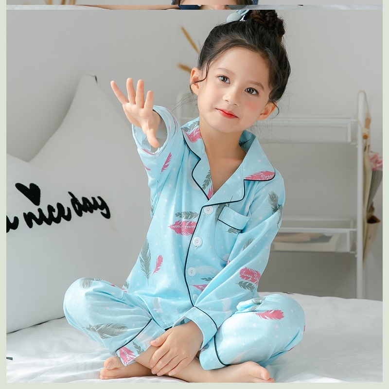 Trẻ em Pyjama 3 cô gái 4 áo dài tay 5 bông 6 mùa thu 8 trẻ em 9 năm mùa xuân cũ và cô gái mùa thu quần áo nhà thiết.