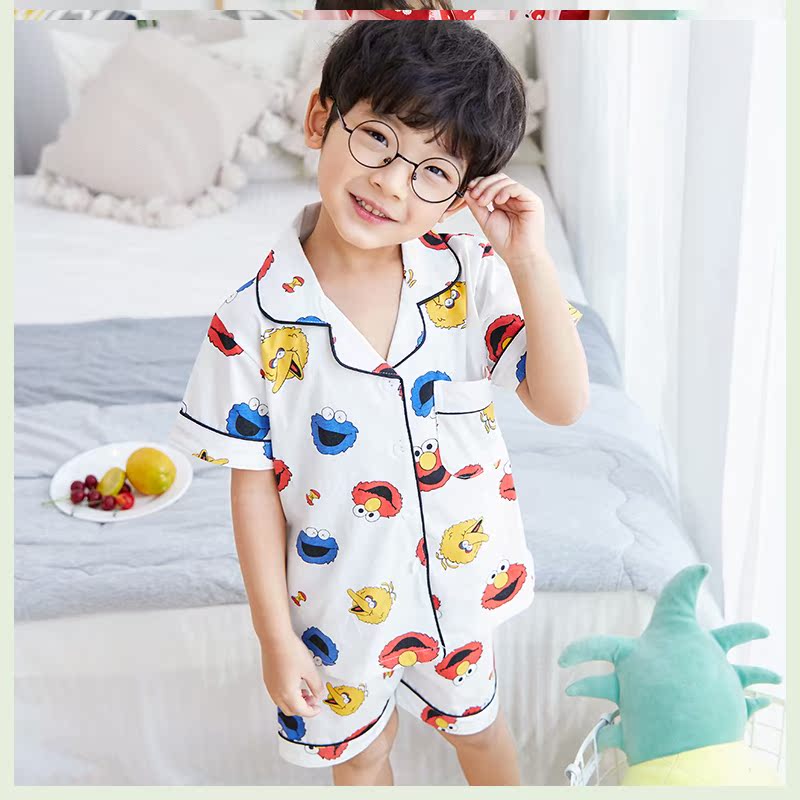 Cô gái đồ ngủ mùa hè mỏng bông tay áo ngắn dễ thương công chúa cô gái trẻ em giữa cardigan nhà quần áo bộ.