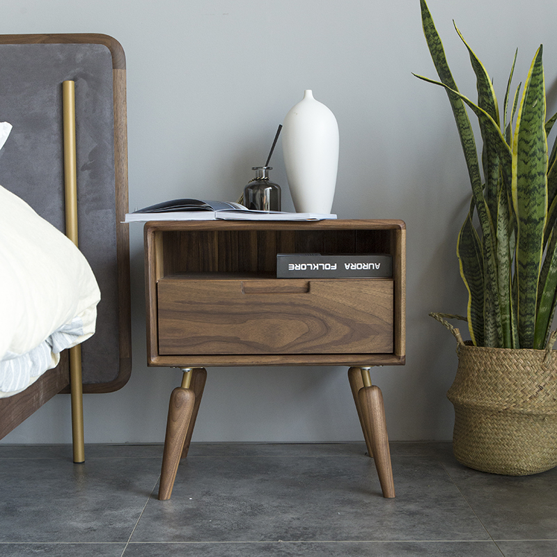 Minima Modern Nordic Light Extravagant Solid Wood Bed Head Cabinet Creative Storage Cabinet Bedroom Bedside Cabinet Small Family Type Containing Cabinet